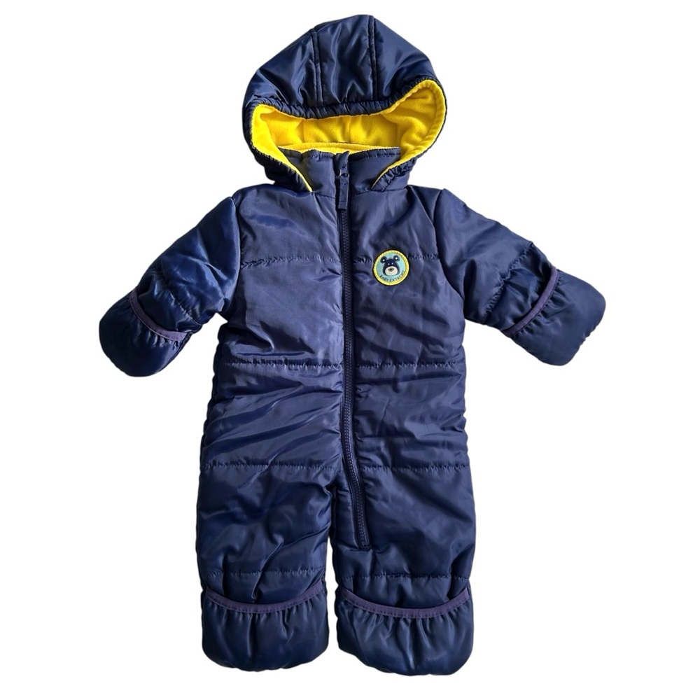 Baby Xtreme Navy Yellow Fleece Lined Bunting Snowsuit Foldover Mitts 3/6 Month